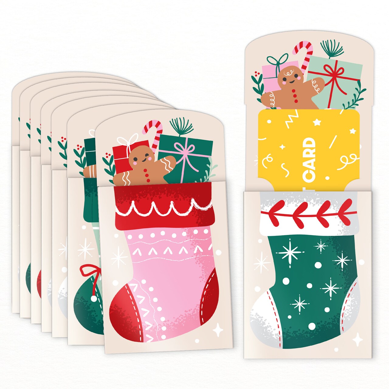 Big Dot of Happiness Christmas Stockings Gift Card Holders with Envelopes, Holiday Cash Money Holders & Gift Card Sleeves, Nifty Gifty Pack, Set of 8
